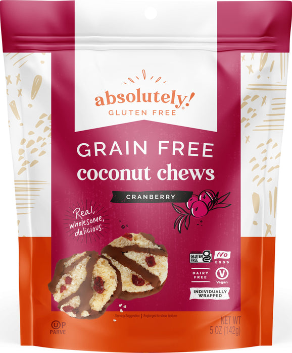 Absolutely Gluten Free Coconut Chews Cranberry 5 oz - Paleo-Friendly, Vegan, Individually Wrapped