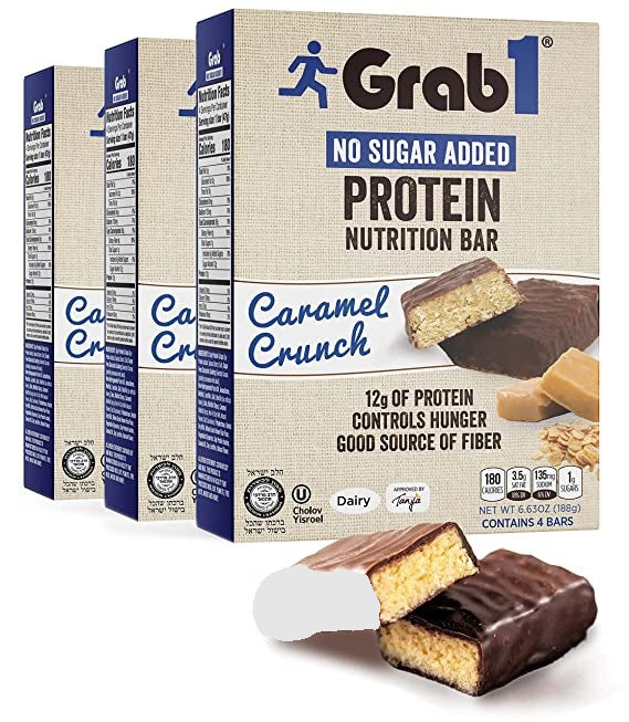 Grab1, Protein Bar, Caramel Crunch No Sugar Added, 4 bars
