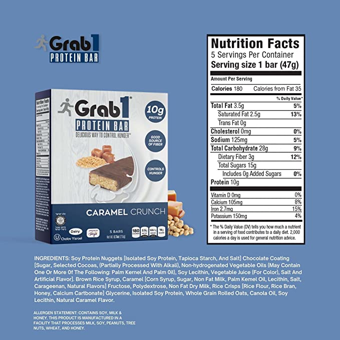 Grab1, Barre Protéinée, Caramel Croquant, 5 barres 