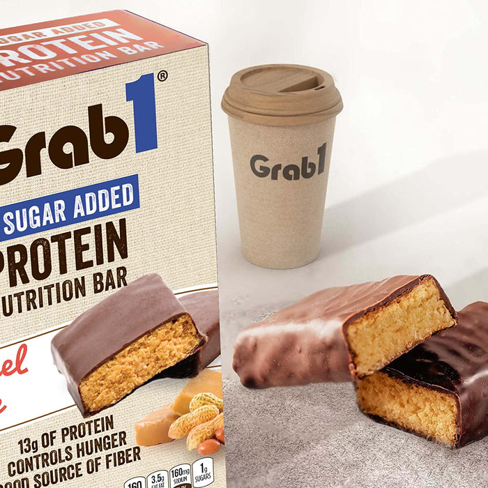 Grab1, Protein Bar, Caramel Deluxe, No sugar Added, 4 bars