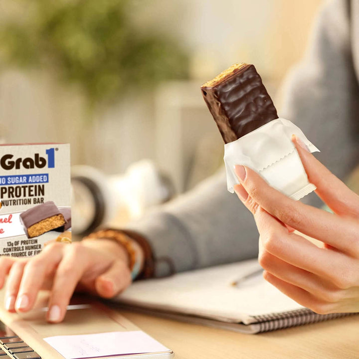 Grab1, Barre protéinée, Caramel Deluxe, Sans sucre ajouté, 4 barres 