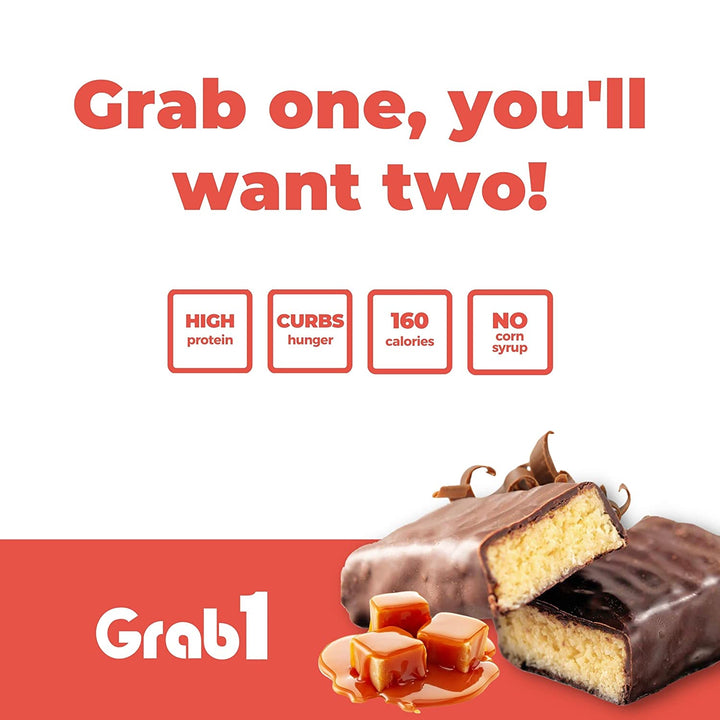Grab1, Barre protéinée, Caramel Deluxe, Sans sucre ajouté, 4 barres 