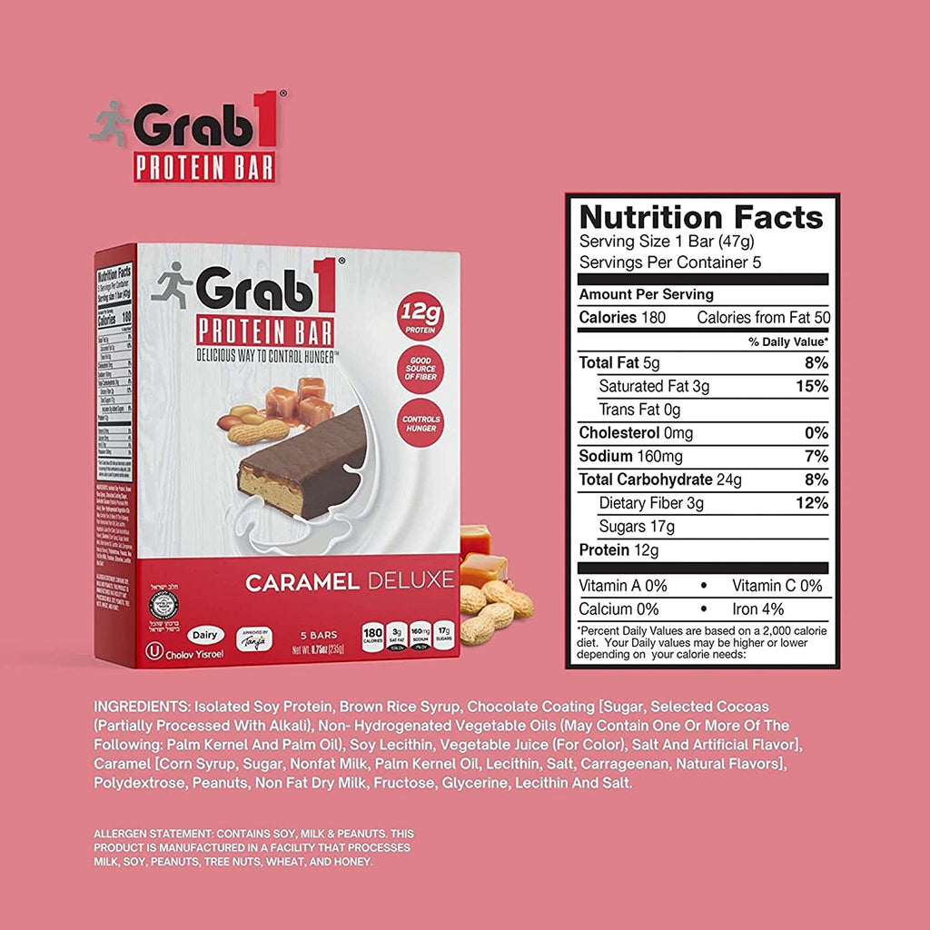 Grab1, Protein Bar, Caramel Deluxe Dairy, 5 bars