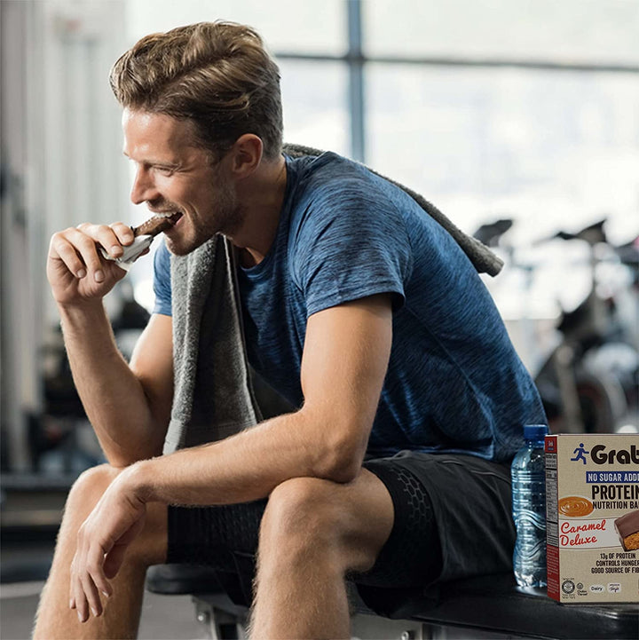 Grab1, Barre protéinée, Caramel Deluxe, Sans sucre ajouté, 4 barres 