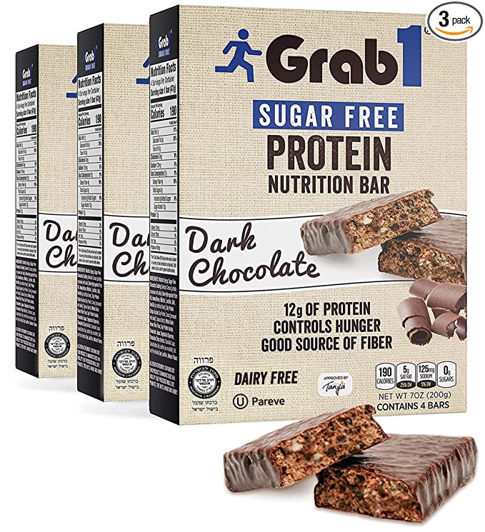 Grab1, Protein Bar Sugar Free, Dark Chocolate, 4 bars