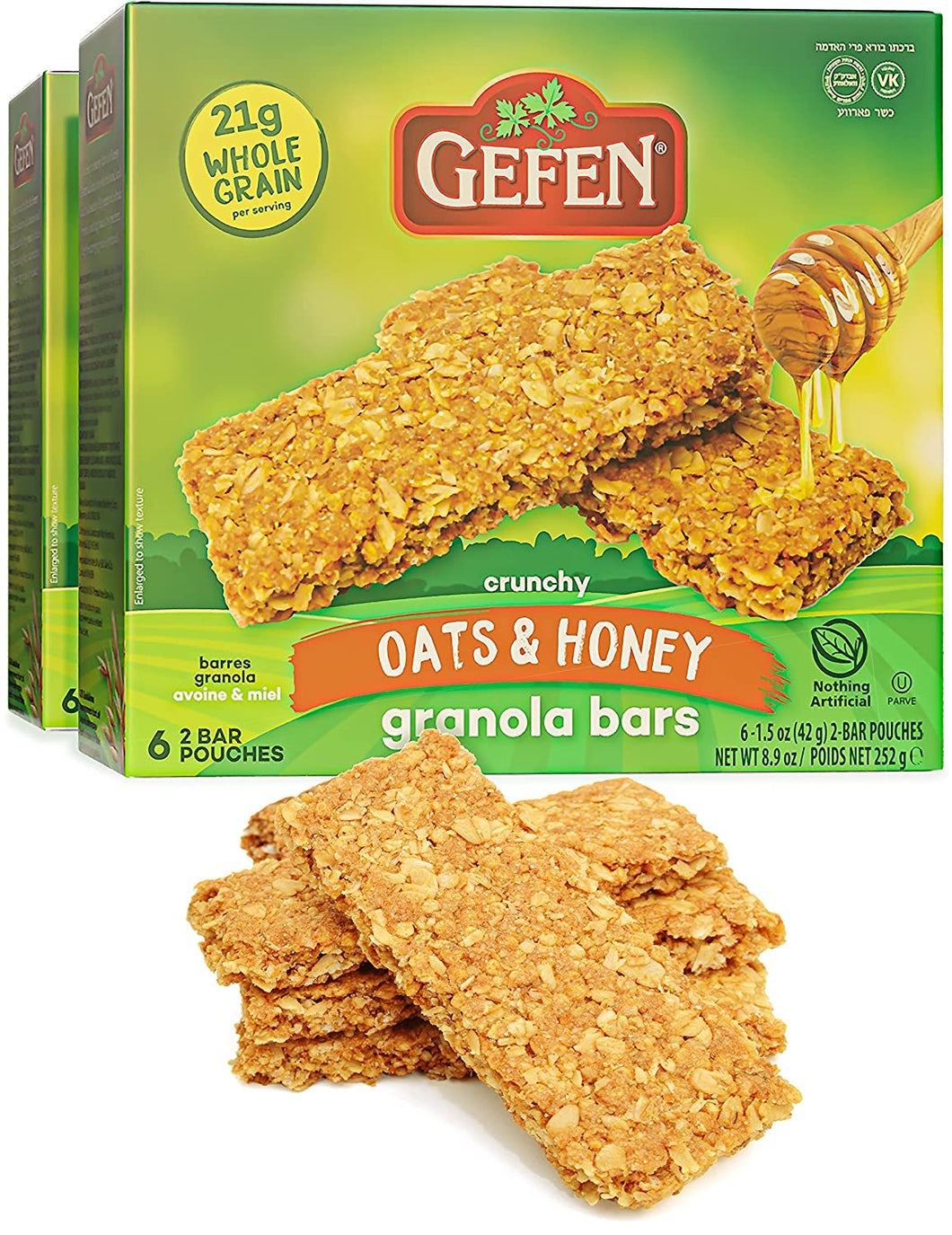 Barres granola Gefen, avoine et miel, Paquet de 12 