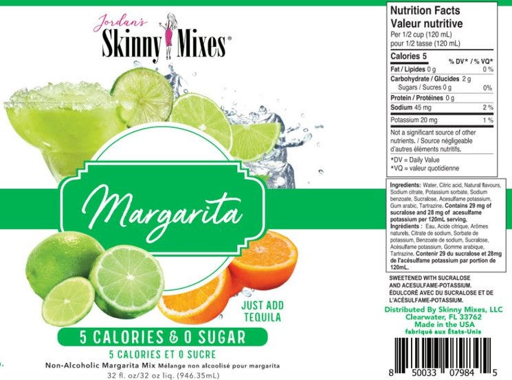 Skinny Mixes, mélange de cocktail sans sucre, mélange de margarita, 946 ml