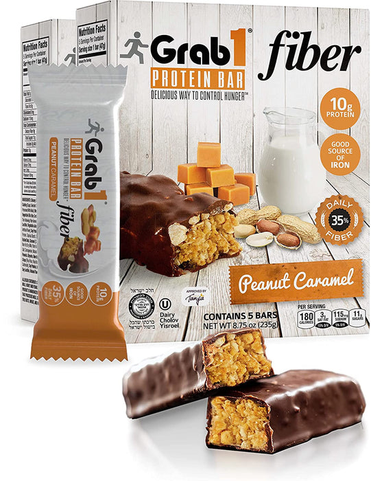 Grab1, Protein Bar Fiber, Peanut Caramel, 5 bars