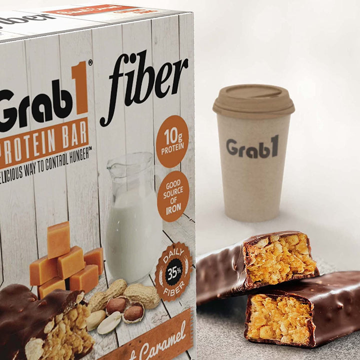 Grab1, Protein Bar Fiber, Peanut Caramel, 5 bars