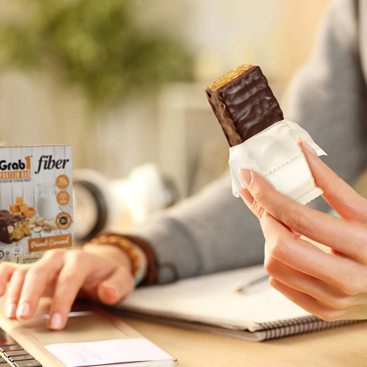 Grab1, Protein Bar Fiber, Peanut Caramel, 5 bars