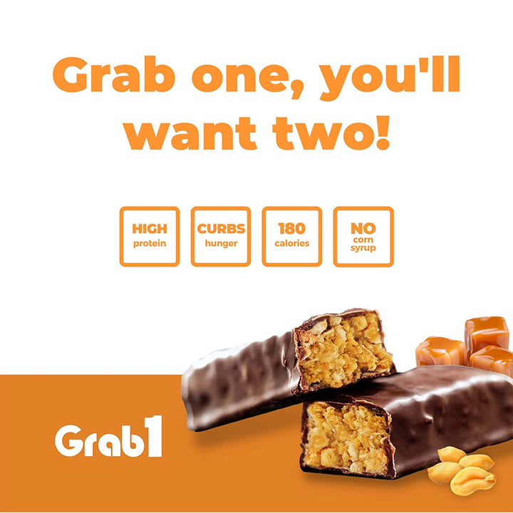 Grab1, Protein Bar Fiber, Peanut Caramel, 5 bars