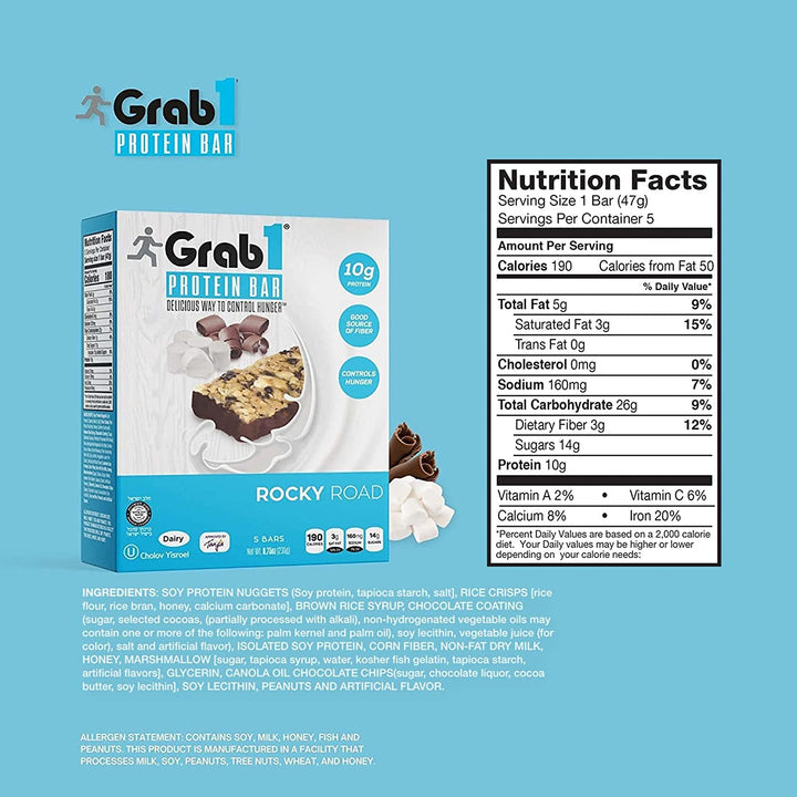 Grab1, barre protéinée, Rockey Road, 5 barres 