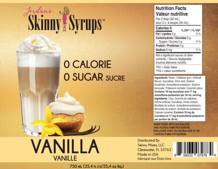 Skinny Mixes, sirop sans sucre, vanille, 750 ml